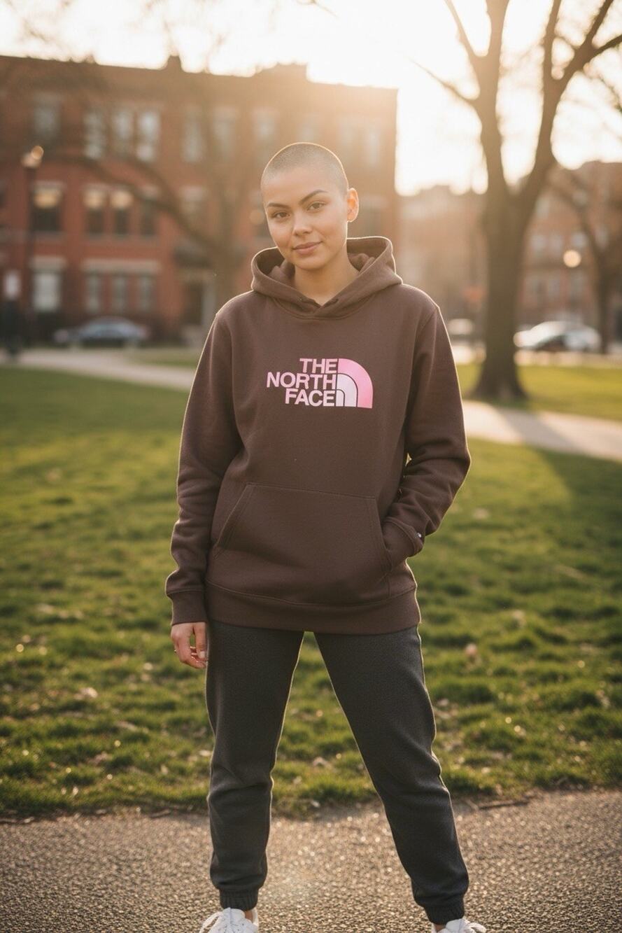 Women's The North Face Hoodie Size XL Brown With Pink Logo